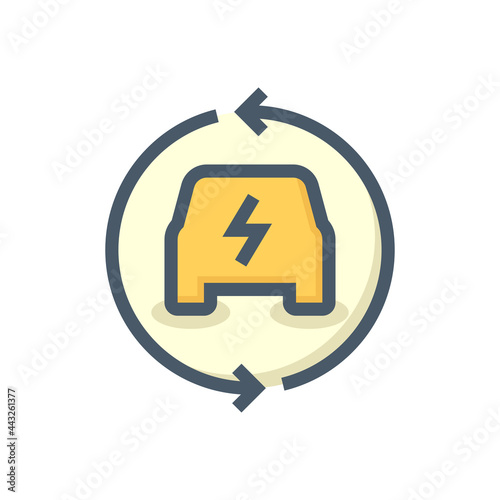 Electric vehicle (EV) vector icon. Consist of car, electrical, arrow. That charge, recharge to supply green power energy from charger to rechargeable battery. concept for transportation. 48x48 pixel.