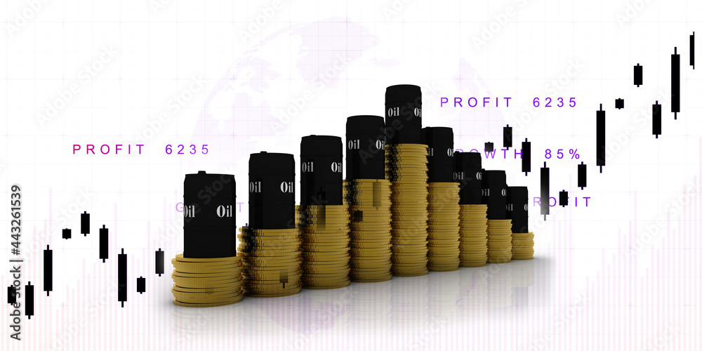 3d illustration oil drum with golden coins stacks
3d illustration oil drum with golden coins stacks
