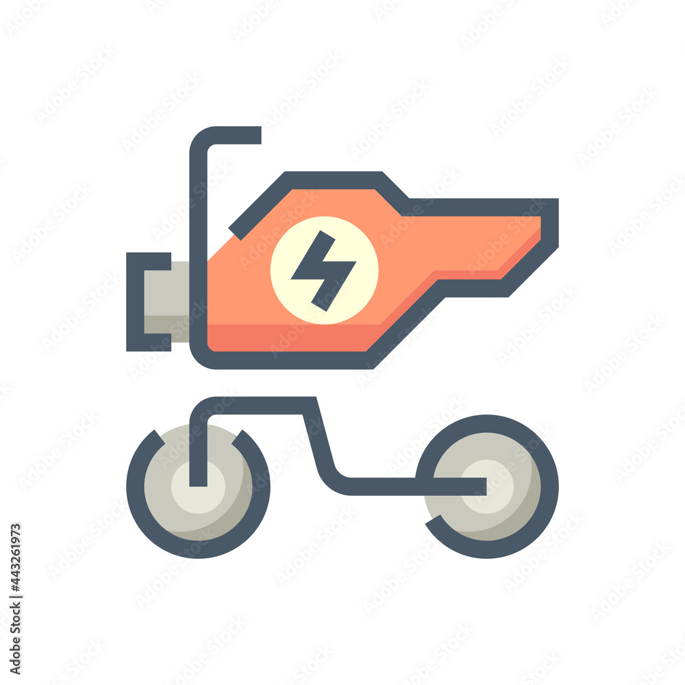 Motorcycles or scooters vector icon design. Also called moped, bike or motorbike. That electric vehicle (EV) consist of motor and battery for drive, transportation and travel by green energy. 48x48 px