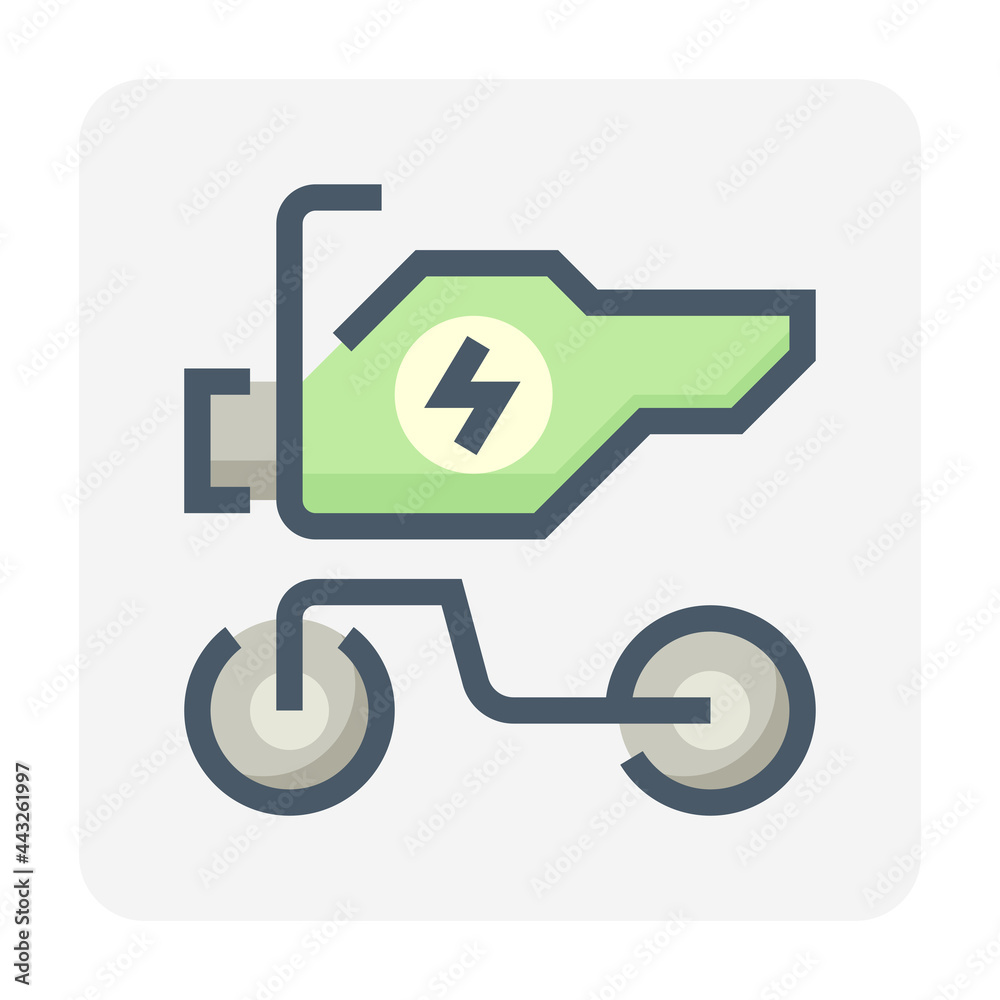 Motorcycles or scooters vector icon design. Also called moped, bike or motorbike. That electric vehicle (EV) consist of motor and battery for drive, transportation and travel by green energy. 48x48 px Motorcycles or scooters vector icon design. Also called moped, bike or motorbike. That electric vehicle (EV) consist of motor and battery for drive, transportation and travel by green energy. 48x48 px
