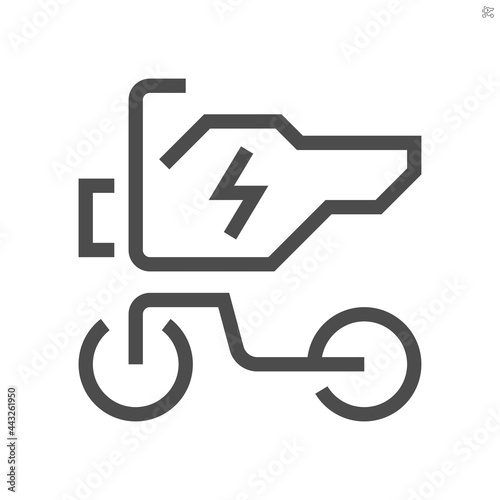Motorcycles or scooters vector icon design. Also called moped, bike or motorbike. That electric vehicle (EV) consist of motor and battery for drive, transportation and travel by green energy. 48x48 px