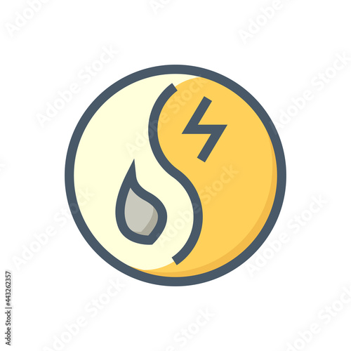 Hybrid energy vector design. That icon, sign or symbol consist of fuel and electrical inside round shape. To supply to engine and electric motor. Combine 2 power to propulsion car or vehicle. 48x48 px