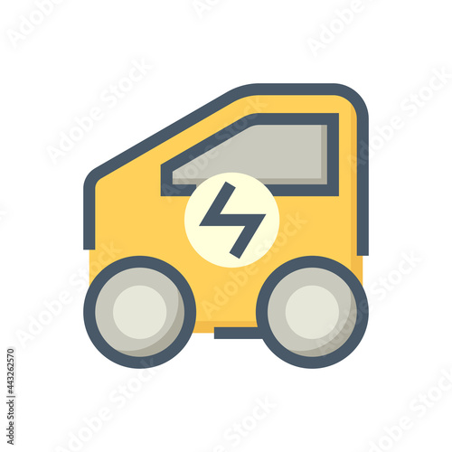 Electric vehicle (EV) vector icon. Consist of compact or mini car side view and electrical sign. That can charge, recharge and supply green power energy from charger to rechargeable battery. 48x48 px.