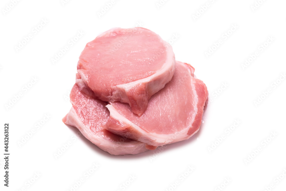Raw pork pieces isolated on a white background. Raw pork pieces isolated on a white background.