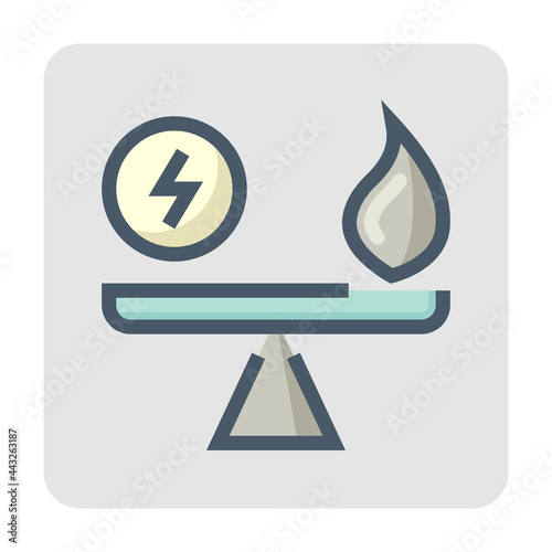 Electric vs gas power vector icon design. That choice of energy for car vehicle between engine and motor to comparison, calculator and find difference for savings, better cost and price. 48x48 pixel.
