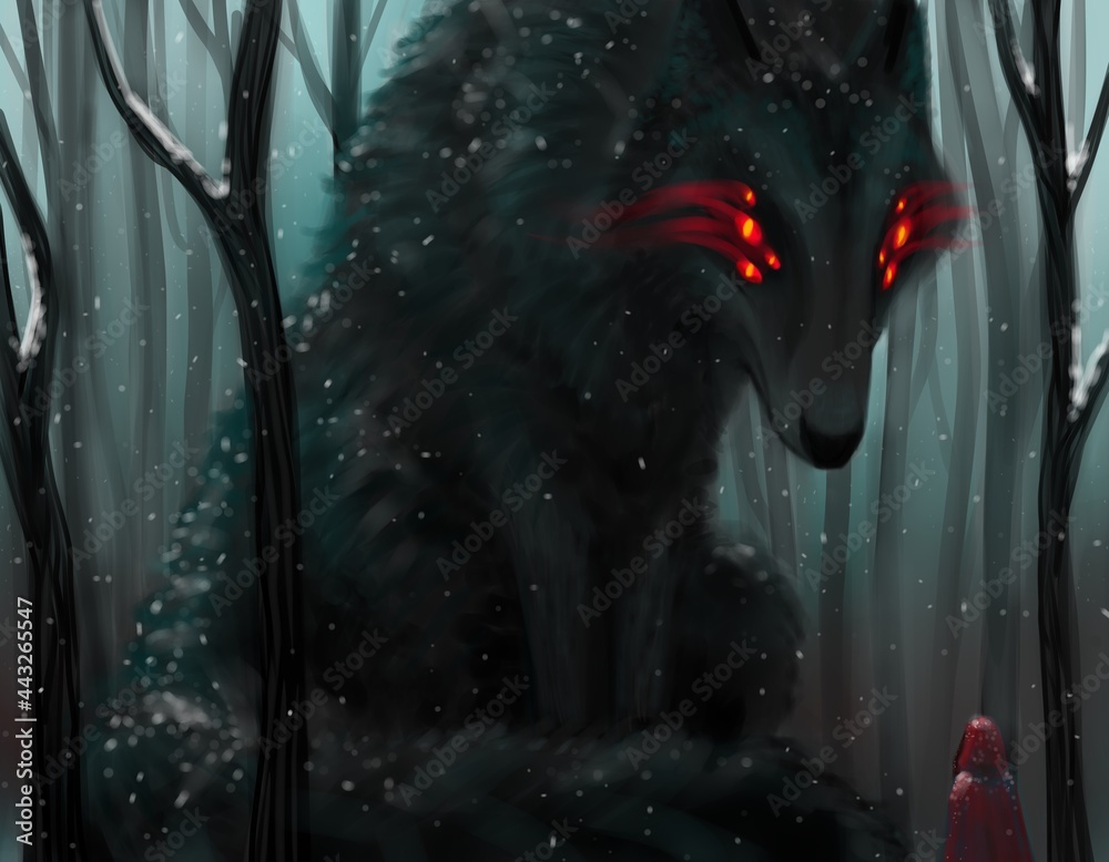Naklejka premium little red riding hood and the wolf