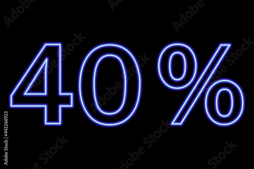 40 percent inscription on a black background. Blue line in neon style.