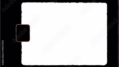 Authentic Super 8 Film Frame with Sprocket Hole and Film Edge Flare for Retro Vintage Effects with Digital Video. Empty Cinema Film Without Noise. Create Retro Footage Look with Your Digital Footage