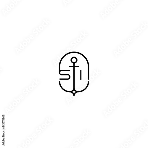 SI initial logo best for ocean theme company with anchor concept