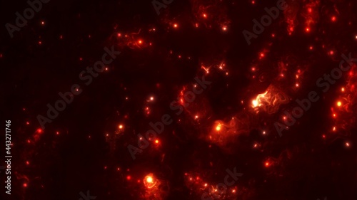 Energetic boiling fusion plasma of fiery flaming liquid gas and mystical magic radiation. Abstract 3D illustration background of fuel energy heat transfer and dissipation in radioactive nuclear fire.