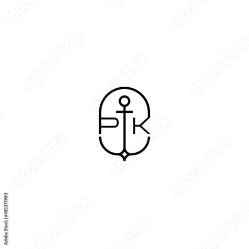 PK initial logo best for ocean theme company with anchor concept