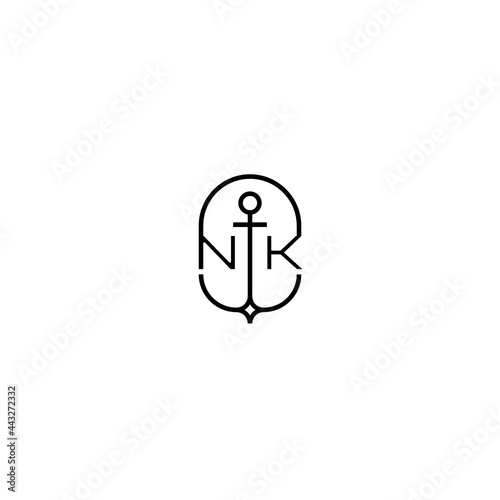 NK initial logo best for ocean theme company with anchor concept