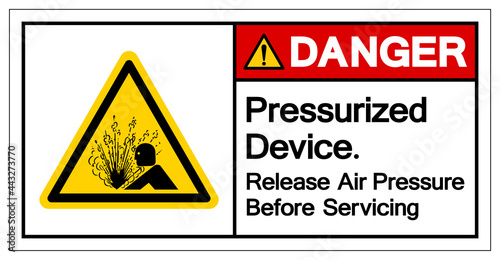 Danger Pressurized Device Release air Pressure Before Servicing Symbol Sign, Vector Illustration, Isolate On White Background Label .EPS10