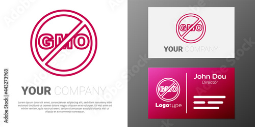 Logotype line No GMO icon isolated on white background. Genetically modified organism acronym. Dna food modification. Logo design template element. Vector