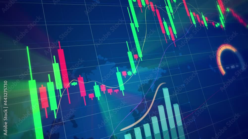 Stock market financial data value diagram animation. Digital animation of stock market candlesticks and price changes. Financial data trend of cryptocurrency. 3D rendering stock index animation.