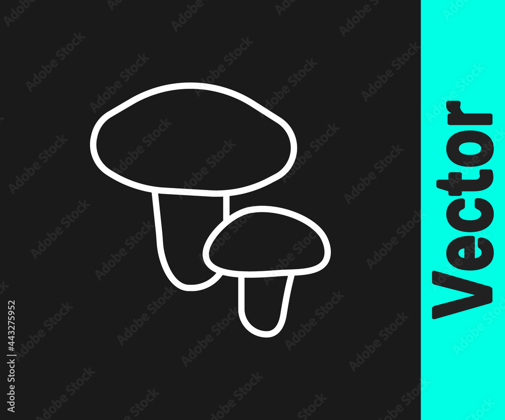 White line Mushroom icon isolated on black background. Vector White line Mushroom icon isolated on black background. Vector