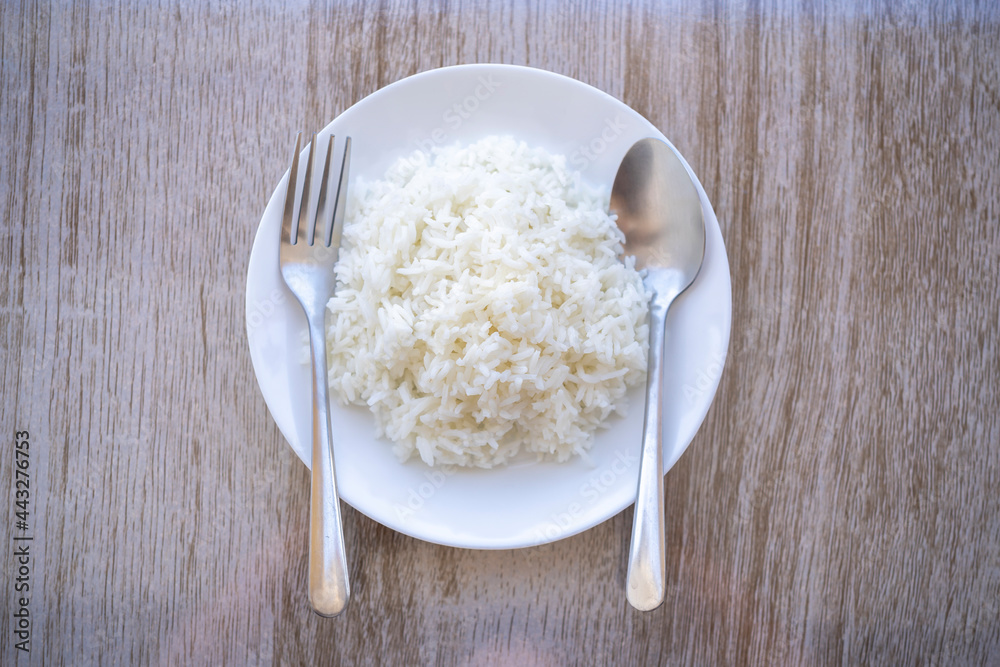 Jasmine rice on white plate from Thailand Asia Jasmine rice on white plate from Thailand Asia