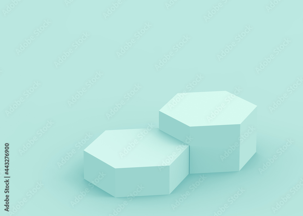 3d blue green hexagon podium minimal studio background. Abstract 3d geometric shape object illustration render. Display for technology medical and science product. 3d blue green hexagon podium minimal studio background. Abstract 3d geometric shape object illustration render. Display for technology medical and science product.