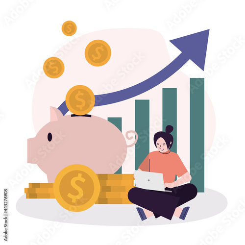 Businesswoman invests in new project or idea. Concept of investment and saving money. Finance management and economic strategy