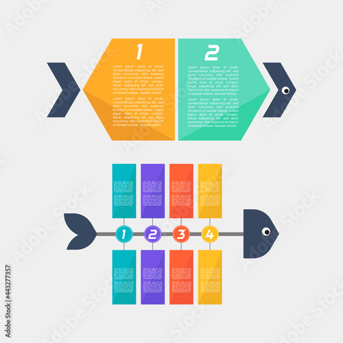 Fishbone diagram with connected elements infographic corporate presentation colorful set vector