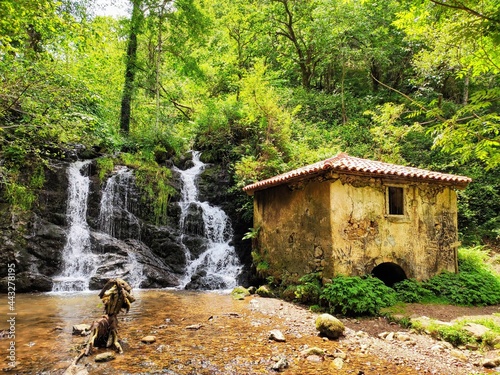 Water mill in PR AS 137 trail between Valbucar and BUsllaz villages, also known 'Molinos del profundu', Villaviciosa, Asturias, Spain photo