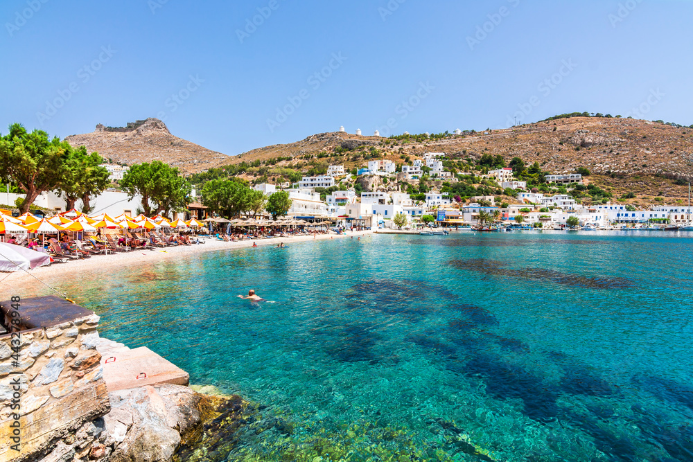 Panteli Beach in Leros Island. Leros Island is populer tourist destination in Aegean Sea.