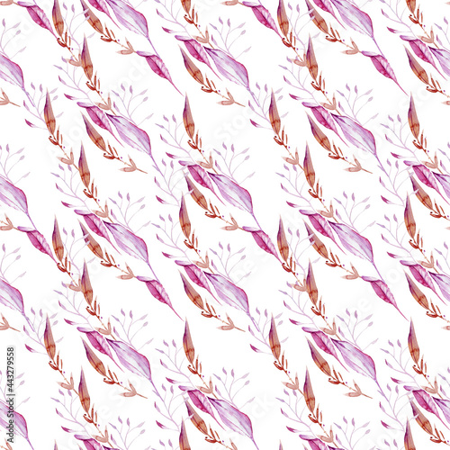 seamless watercolor pattern with grass and leaves