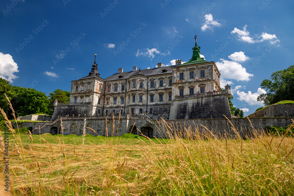 Panorama of the renaissance and baroque Pidhirtsi castle-fortress. Lviv Oblast, Ukraine