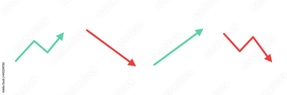 Increase and decrease arrows sign set. Growth and falling arrow icons collection. Business concept. Vector isolated on white. Increase and decrease arrows sign set. Growth and falling arrow icons collection. Business concept. Vector isolated on white.
