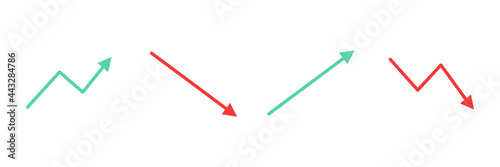 Increase and decrease arrows sign set. Growth and falling arrow icons collection. Business concept. Vector isolated on white.