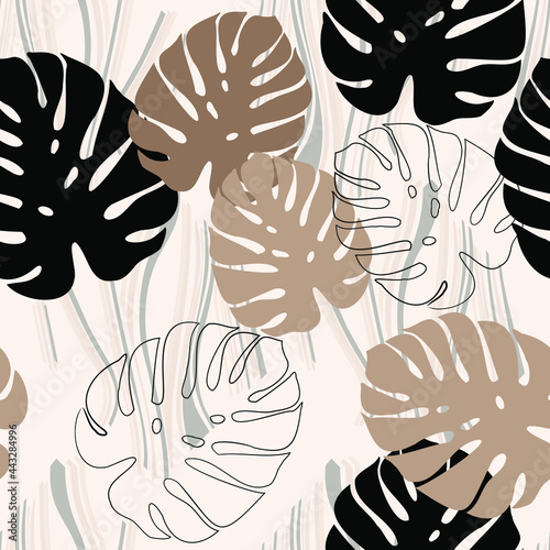 Leaves.Exotic jungle plants illustration pattern. Contemporary floral seamless pattern. Fashionable template for design. vector texture suitable for textiles, covers, wallpaper, fabric