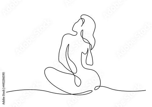 Sketch of naked woman sitting. One line drawing
