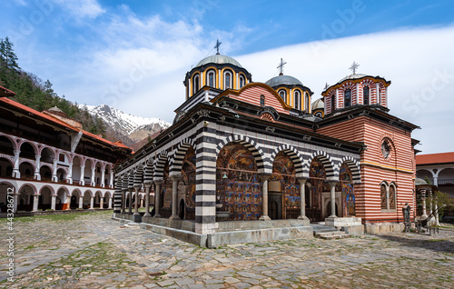 Rila Monastery, monument in the Rila Nature Park mountains in Bulgaria.