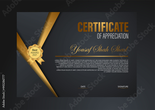 Certificate dark yellow and black colors shapes