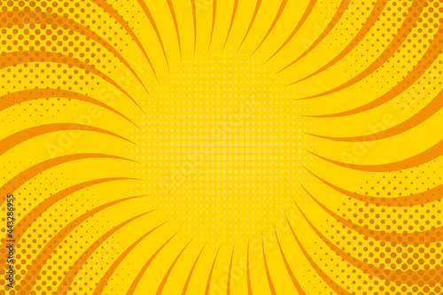 Yellow spiral pop art background design. Vector.
