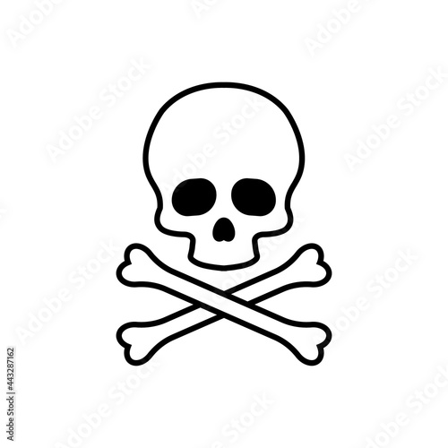 Skull with bone. Vector illustration on withe background.