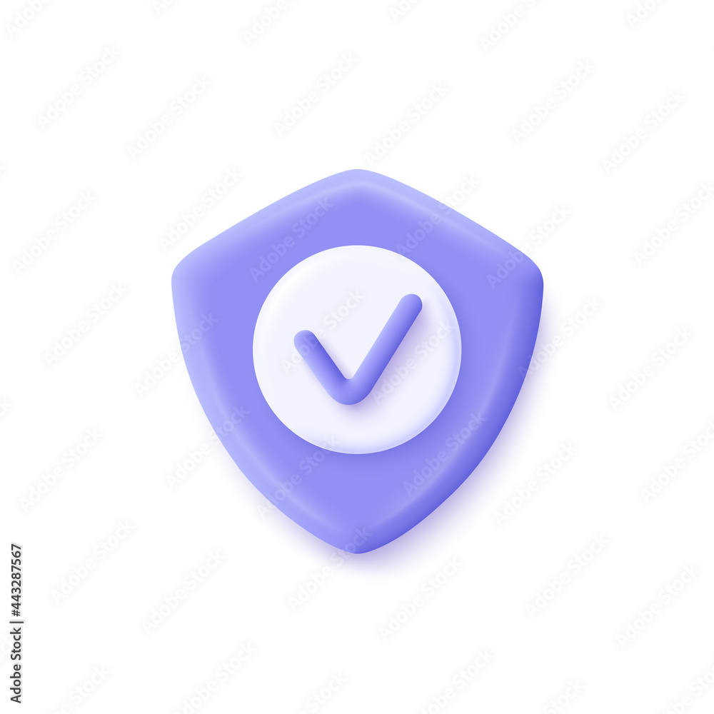 Shield check mark icon. 3d vector illustration. Security, guaranteed icon. Shield check mark icon. 3d vector illustration. Security, guaranteed icon.