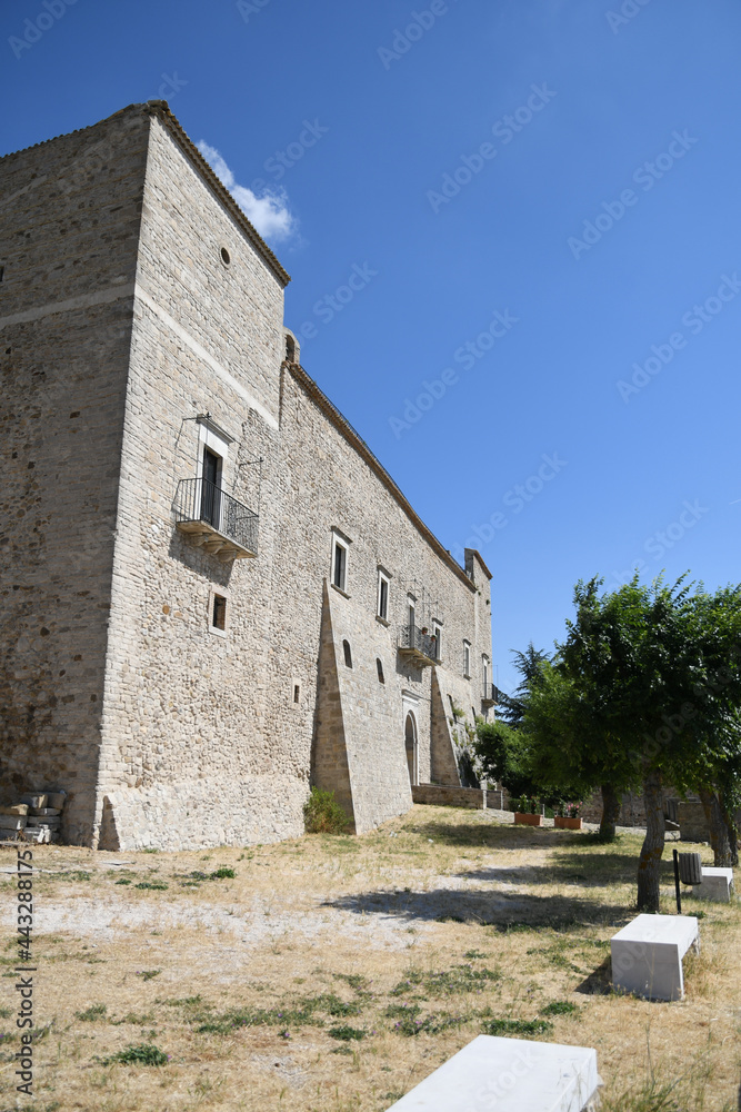SAnt'Angelo di Puglia, Italy, July 3, 2021. Facade of a 16th century medieval castle in a village in southern Italy.