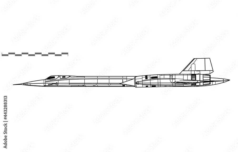 Lockheed SR-71 Blackbird. Vector drawing of strategic reconnaissance aircraft. Side view. Image for illustration and infographics. - obrazy, fototapety, plakaty 