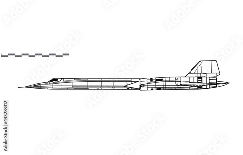 Lockheed A-12. Vector drawing of supersonic reconnaissance aircraft. Side view. Image for illustration and infographics.
