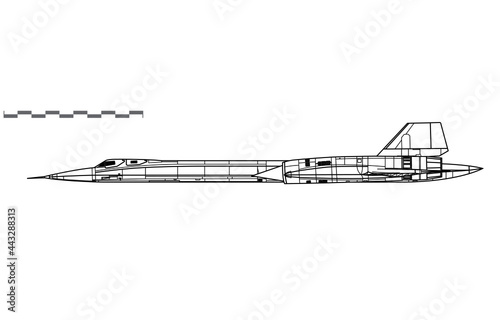 Lockheed SR-71 Blackbird. Vector drawing of strategic reconnaissance aircraft. Side view. Image for illustration and infographics. photo