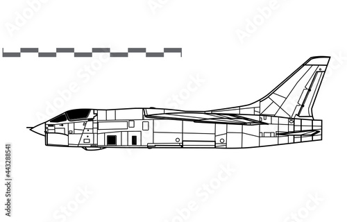 Vought RF-8 Crusader. Vector drawing of supersonic navy reconnaissance aircraft. Side view. Image for illustration and infographics. photo