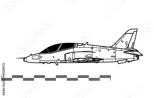 BAE HAWK T1A, T-45 Goshawk. Vector drawing of advanced trainer aircraft. Side view. Image for illustration and infographics. photo