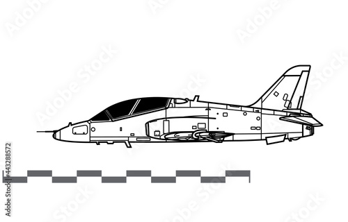 BAE HAWK T1A, T-45 Goshawk. Vector drawing of advanced trainer aircraft. Side view. Image for illustration and infographics.
