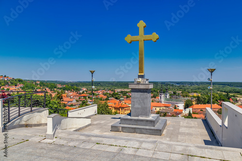 Cross on viewpoint above the city of Sremski Karlovci photo