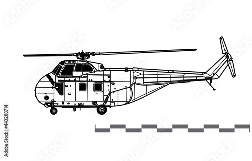 Westland Whirlwind HAR.5. Vector drawing of multirole helicopter. Side view. Image for illustration and infographics.