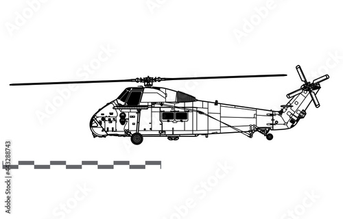 Westland Wessex HAS.1. Vector drawing of multirole helicopter. Side view. Image for illustration and infographics.