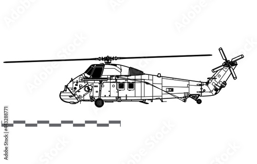 Westland Wessex HU.5. Vector drawing of multirole helicopter. Side view. Image for illustration and infographics.