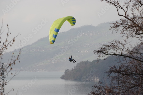 Gleitschirmflieger über dem Thunersee (Schweiz) photo