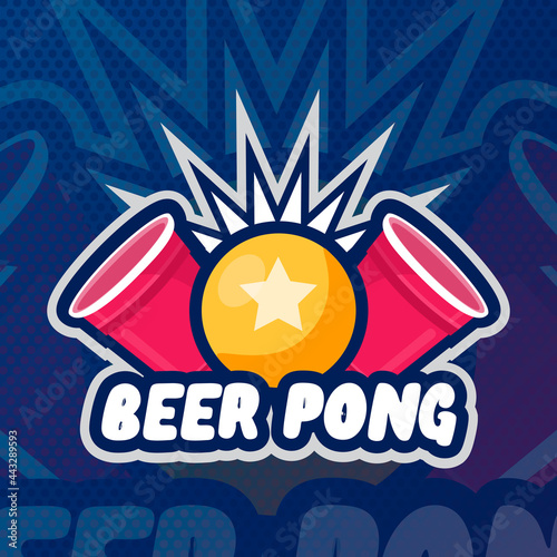 Beer pong party logo or game label. Vector illustration